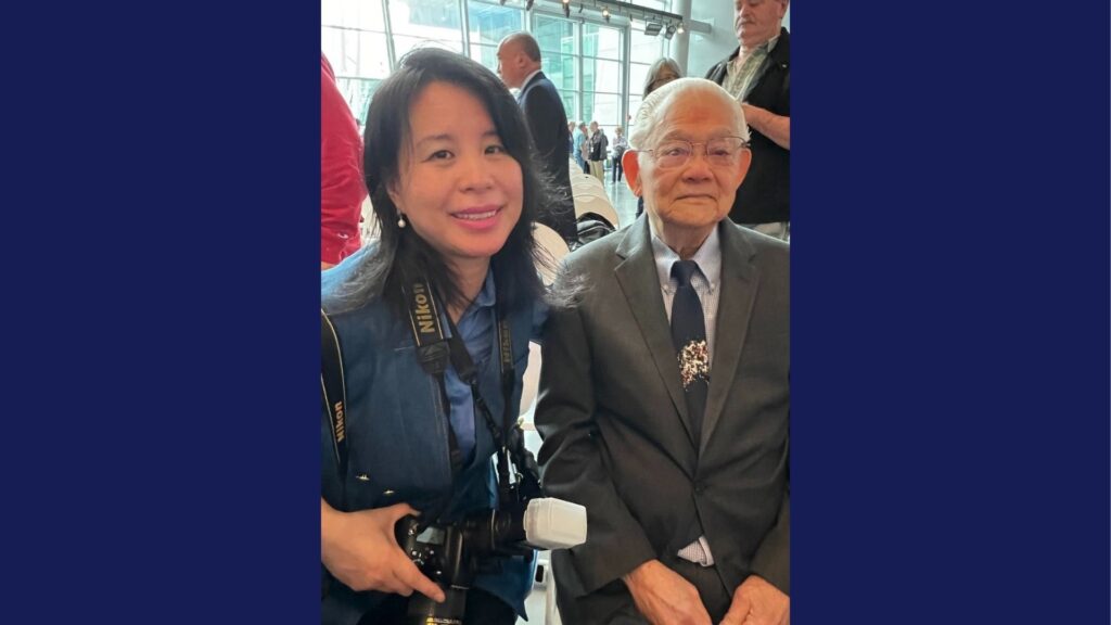 Photographer Karen Zhou with living Chinese American WII veteran