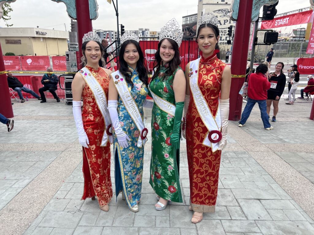 Miss Chinatown and her court in Central Plaza at the Firecracker Run