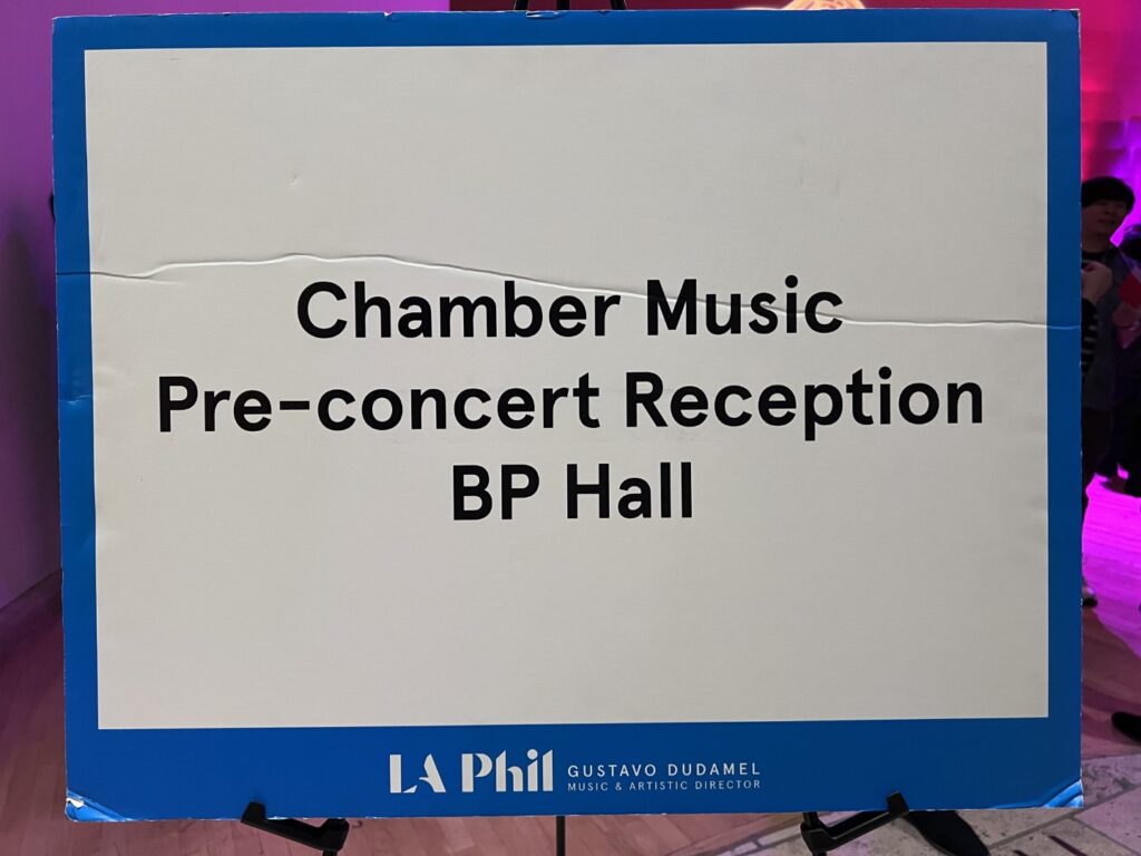 Chamber Music Pre-concert reception sign