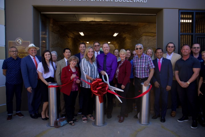 Group photo of Vista Canyon Metrolink Station ribbon cutting event